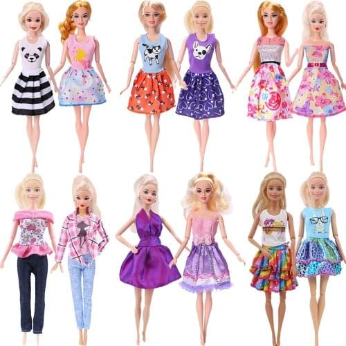 2Pcs/Lot Barbies Clothes Dress Daily Wear Style Skirt Sister Outfit For Barbies Doll Large Skirt With Same Color,Christmas Gifts