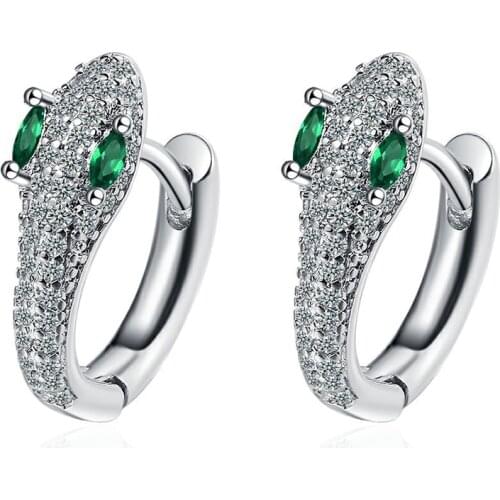 2021 Korean Fashion 925 Silver Piercing Jewelry Luxury Cute Round Circle Crystal Rhinestone Snake Earrings For Women Girls