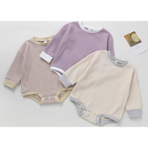 2021 Autumn Newborn Baby Boy Girl Long Sleeve O-neck Solid Color Cotton Romper Jumpsuit Outfits Baby Clothes