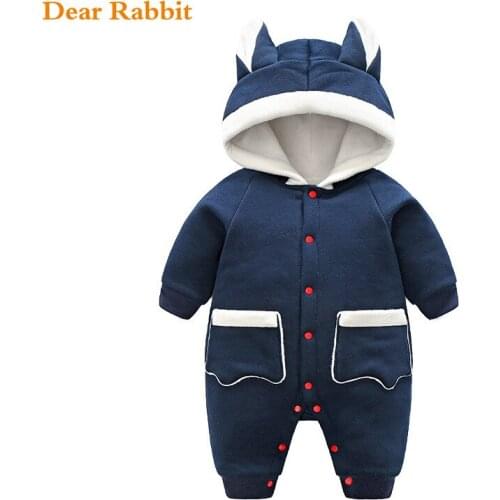 2021 fashion new born rompers clothes autumn winter Plus velvet thicken jumpsuit comfortable Baby boy girl costume hooded coat