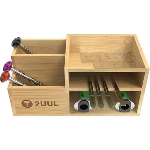 2UUL Bamboo Storage Rack Multifunctional Phone Repair Tool Holder Durable Desktop Tweezers Screwdriver Workshop Organizer