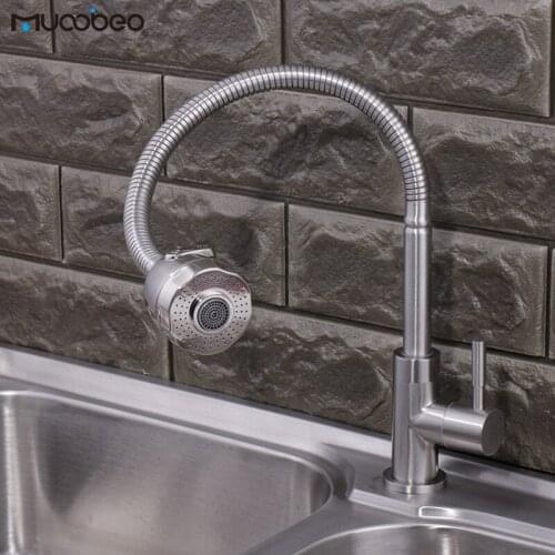 304 Stainless Steel Single Cold Water Tap Kitchen Swivel Flexible Brushed Nickel Sink Faucet