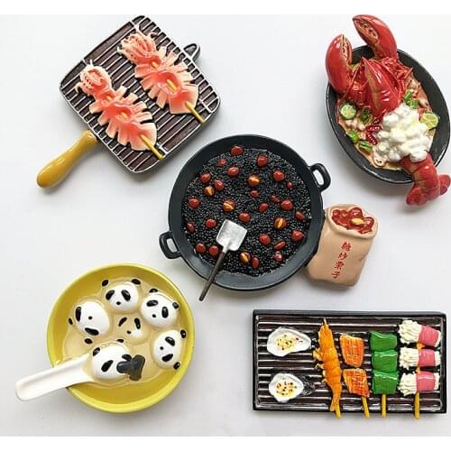Stir-fried Chestnuts, Squid And Lobster Dumplings 3D Fridge Magnets Tourism Souvenirs Refrigerator Magnetic Stickers Gift