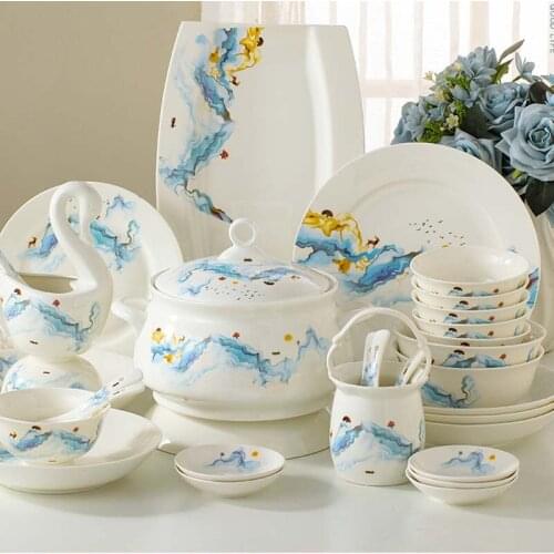 60 pcs Jingdezhen Ceramic Dinnerware Set European style Kitchen Tableware Dinner Dish Ceramic Plates and Dishes Bowl dishes set
