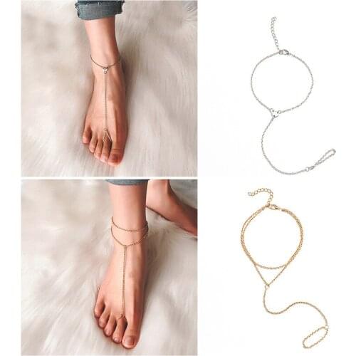 Bohemia Fashion Simple Metal Link Chain Toe Ring Anklets For Women Summer Beach Barefoot Sandals Foot Jewelry On Leg Anklets