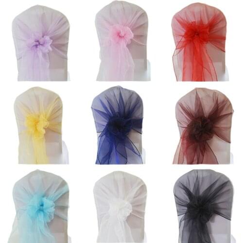 10pcs 65*275cm Organza Chair Cover bow Wedding Chair Sashes Hood Bow For Birthday Christmas Banquet Home Party Chairs Decors