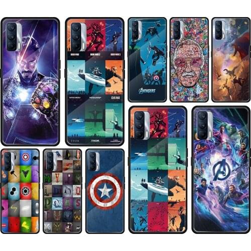 Avengers Marvel Tempered Glass Cover For Realme 7 7i XT C3 6 5 Pro for OPPO A9 2020 A52 Find X2 Lite Phone Case