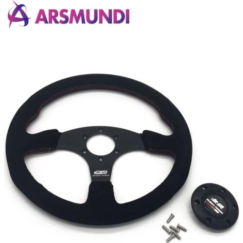 Black Color Spoke Suede Leather Mugen 14inch Racing Steering Wheel Red lines