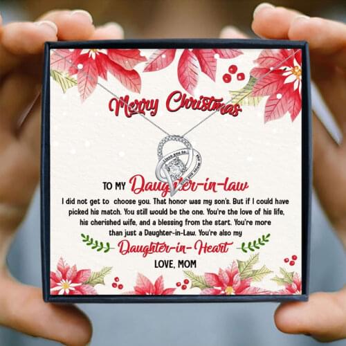 To Daughter in Law Crystal Hollow Heart Pendant Necklace Women Custom Picture Necklace I Love You to The Moon and Back Christmas