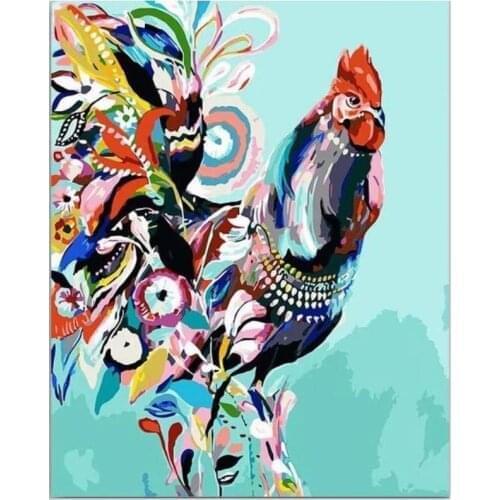 Colorful chicken 40*50cm diy painting by numbers pictures wholesale on canvas paint by number painting kit