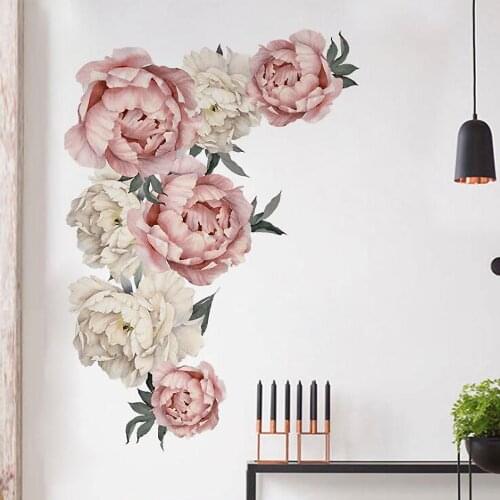 Blooming Large Peony Rose Flowers Wall Stickers Beautiful Art Nursery Decals For Kids Room Home Decoration Gift Wallpaper 2