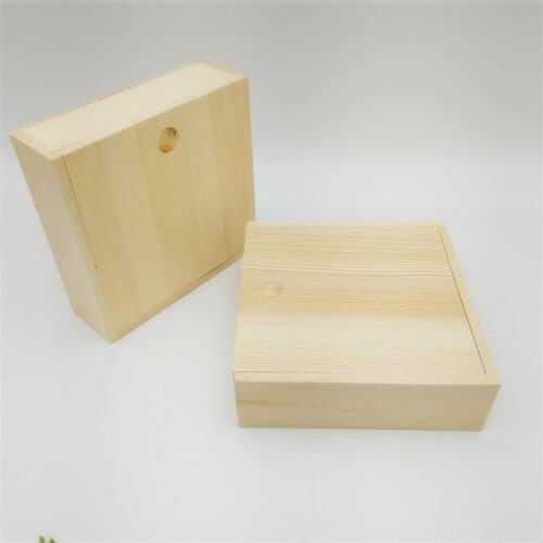 Square Shape Wooden Box For Business Gift Solid Wooden Package Box Tabletop Home Storage Box With Sliding Cover 12*11*4.2cm 2Pcs