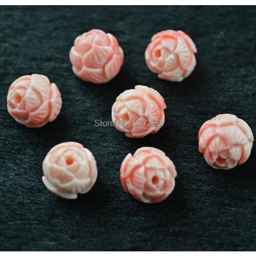Cheap Resin Beads Multi-layers Lotus Carved 8~12mm Round Beads Pink Color Plastic Jewelry Making Beads 50pc/lot