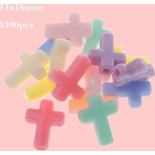 Kids Ornament Jewelry Acrylic Beads Pastel Colors Cross Shape Plastic Necklace Bracelet Earring Beading Material 13*16mm 1100pcs
