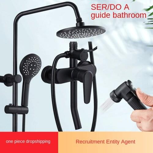 New Bathroom All Copper Black Shower Suit Household Top Spray Pressurized Shower Head with Spray Gun Multifunctional Shower