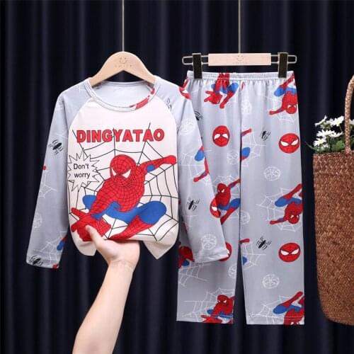 Boutique Kids Clothing Boy Spiderman Pajamas Long-sleeved Trousers Suit Spring and Autumn 3-8y Old Girl Cute Mickey Home Service