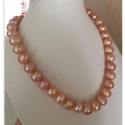 ELEGANT 12-13MM SOUTH SEA BAROQUE GOLD PINK PEARL NECKLACE 18INCH 925silver