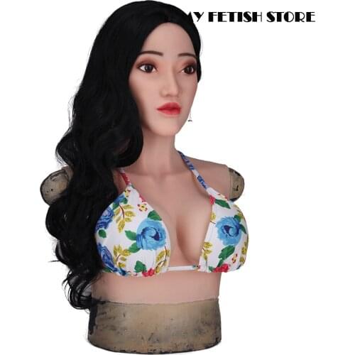 Ellow-4G)Crossdress Full Head Realistic Silicone Girl Female Disguise Party Cosplay Transgender Mask With Breast Torso