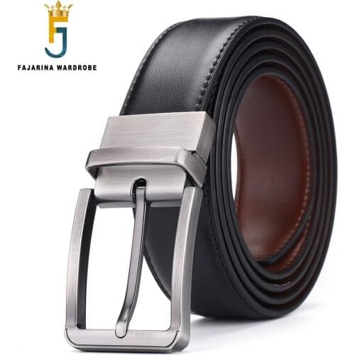 FAJARINA Good Quality Genuine Leather Revolving Alloy Pin Buckle Metal Belts Men Double Side Used Belt Accessories 2020 N17FJ825