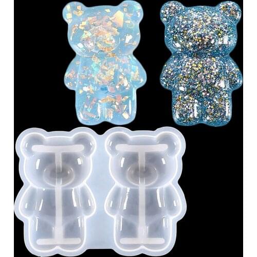 DIY Mold Cute Bear Key Chain Pendant Drop Gum Silicone Mold Creative Stand Bear Mirror Crystal Drop Gum Decorative Wholesale