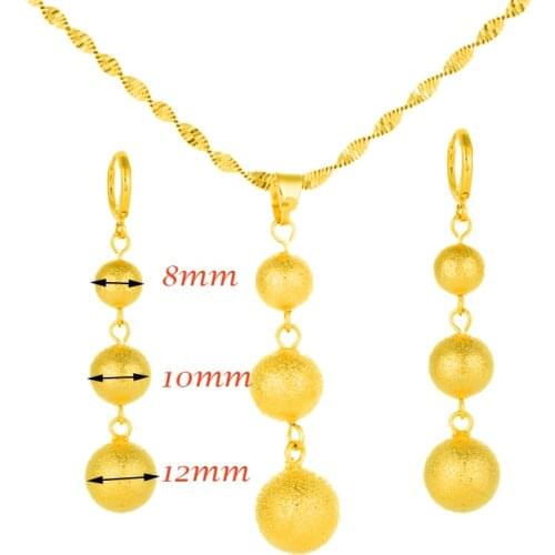 Arab/Africa Ethiopian Jewelry Gold Color Bead Jewelry sets Round Pendant Chain Necklace Ball Earrings for Women Gift