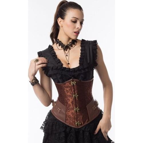 Brown Vintage Steel Boned Waist slimming Corset Underbust Steampunk Corsets And Bustiers Burlesque Sexy Korset Ropa Gotica Mujer