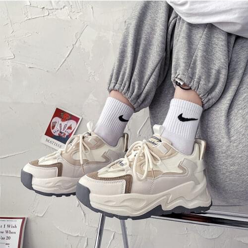 Womens Vulcanize Shoes Platform Chunky Sneakers,off white Brown Sports Shoes,Comfort Casual High Sneaker Women Vulcanize Sneake