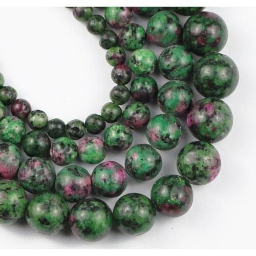 YHBZRET Natural Epidote Rub y zoisite Stone 4/6/8/10MM Round Ball spacers Loose beads for Jewelry making bracelet necklace DIY