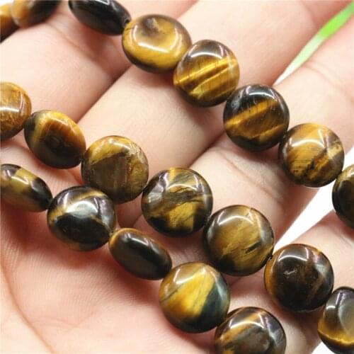 Hot Classic Natural African Yellow Tiger Eye Stone 14mm Round Coin Loose Bead Jewelry Making Accessories Christmas Gift B349
