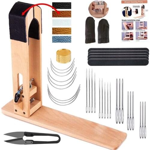LMDZ Leather Pony - Table Desktop Pony Horse Clamp with Large Eye Sewing Needles and Nail Files for DIY Leather Hand Stitching