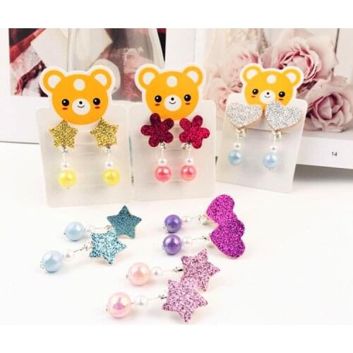 Cute Star Heart Flower Beads Clip on Earrings Without Piercing for Girls Kids Childrens Ear Clip Birthday Jewelry Handmade Gift