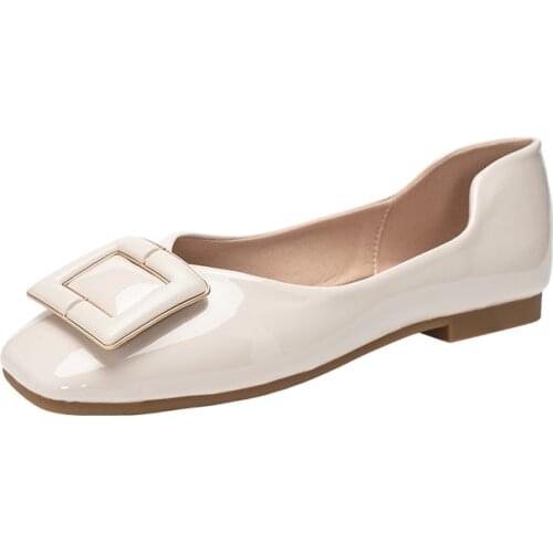 Fashion New Shallow Flat-bottomed Square Buckle Patent Leather Plus Size Women Shoes 40 41 42
