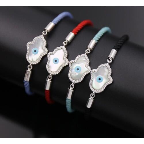 Fashion jewelry copper mosaic side stone box chain can adjust size white color shell palm colorful Hand Strap bracelet