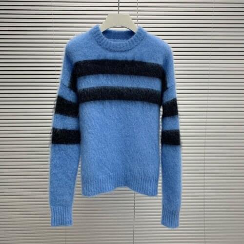 Fashion 2021 New Ladies Long Sleeve Sexy Casual Mohair Color Block Pullover 1201
