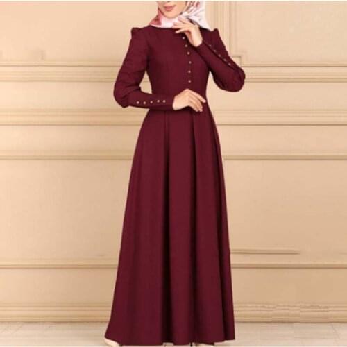 Muslim Abaya Dress Woman Vintage Islamic Clothing Elegant Buttons Kaftan Dubai Turkish Long Sleeve Party Evening Dresses Fashion