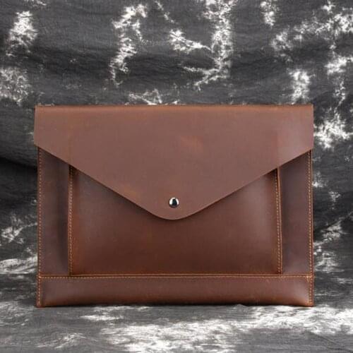 Retro Crazy Horse Cowhide Men Tablet PC Clutch Bag classic Leisure Envelope Bag Business Bag File Package Portable Wrist Bag