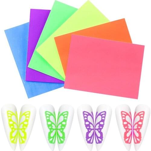 Nail Art Deco Stickers Explosion Color fluorescence Luminous Laser Butterfly Sticker Adhesive Aurora decals 6 color set T1603