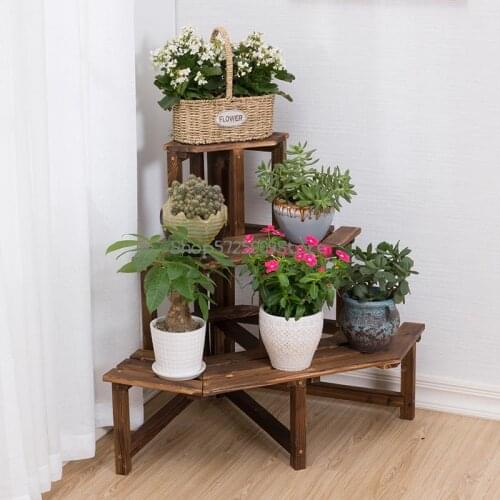 Anticorrosive wood corner flower stand multi-layer indoor solid wood corner stand ladder succulent rack outdoor balcony flower p