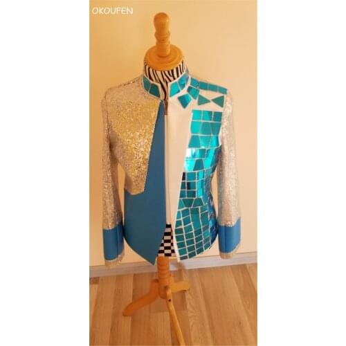 New Quality handmade Silver Sequins Mirror Jacket Mens Royal Coat Party Show host stage Outerwear Male Singer Outfit Nightclub