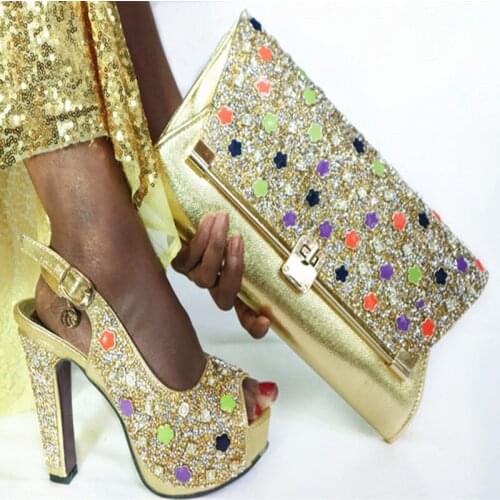 New Arrival African High Heels 12CM Shoes And Bag Set For Wedding Party Summer Fashion Sandals Shoes And Bag Set Size 38-42