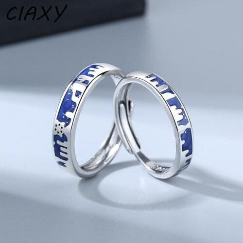 CIAXY 925 Sterling Silver Sky City Couple Rings Original Design Epoxy Student Men and Women adjustable Ring Simple Jewelry