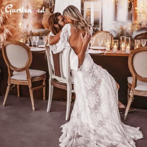 Sexy Backless Lace Wedding Dress Boho V Neck Opening Sleeve Beach Wedding Dress 2020 Casual Summer Vestido De Novia