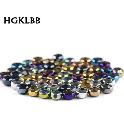 HGKLBB Flat round Austrian crystal beads ball 50pcs 4*6mm plated color Spacer Loose Glass Beads for Jewelry making Bracelet DIY