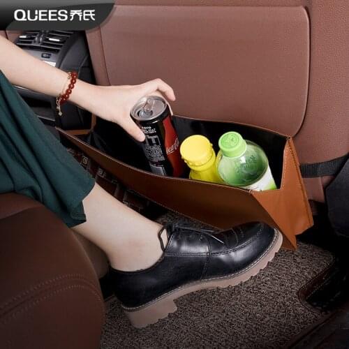 Quees Water Proof Genuine Leather Back Seat Storage Bag Car-Styling Seat Back Garbage Trash Organizer Auto Interior Accessories