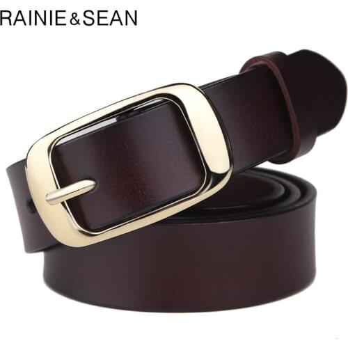 RAINIE SEAN Retro Belts Women Genuine Leather Pin Buckle Belt Female Coffee Vintage Designer Brand Real Cowhide Leather Belt