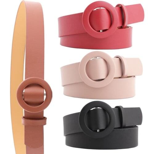 2020 NEW Womens monochrome Non-porous jeans Belt Fashion casual circle ring buckle PU Leather Spring and summer dress waistband