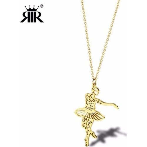 RIR Minimalist Stainless Steel Geometric Ballet Pendant Necklace Ballet Goddess Necklace Dance Performance Dancers Best Gift
