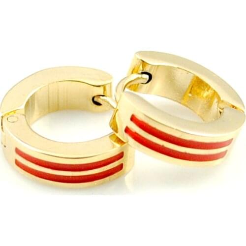 Red Stripe Earrings Stainless Steel Circle Gold Jewelry For Women Classic Charm Earring Lady Party Gift Wholesale HE1044A