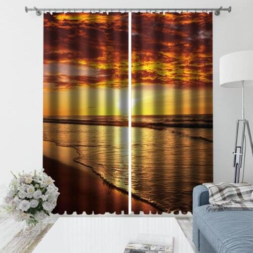 Modern Home Decoration Living Room Curtains gold sunset lake curtains 3D Blackout Curtains For Living room