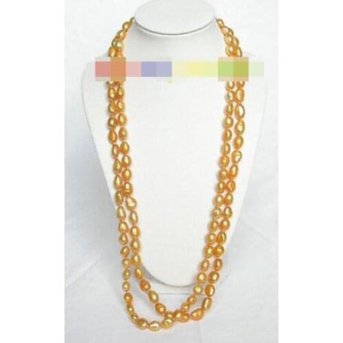 Stylish 48" 8-9mm baroque yellow golden freshwater pearl necklace j6893